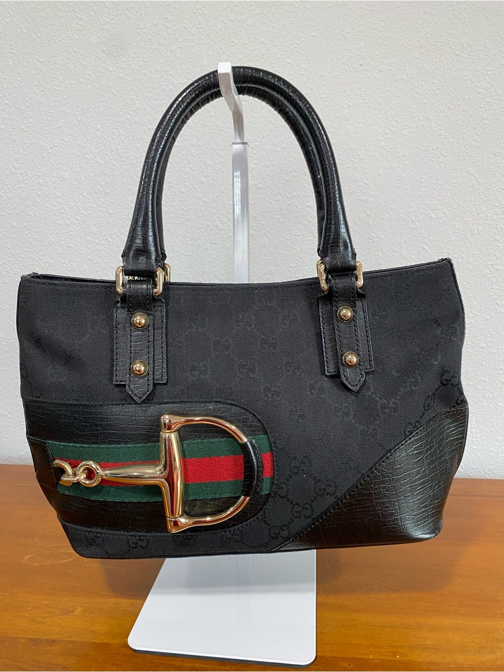 Black Tote with Red & Green Stripe Accent